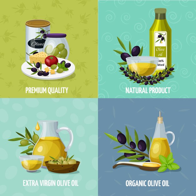 Iconos de dibujos animados de aceite de oliva 4