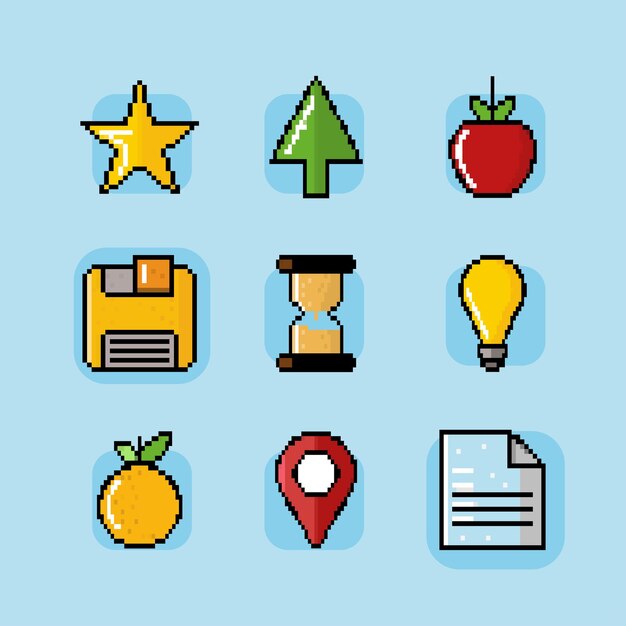 Iconos diseño pixelado