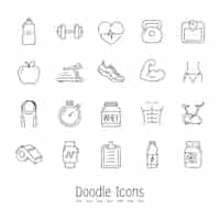 Vector gratuito iconos doodle health y fitness.