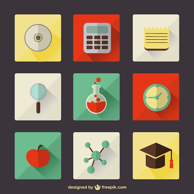 Vector gratuito iconos de educación escolar a color