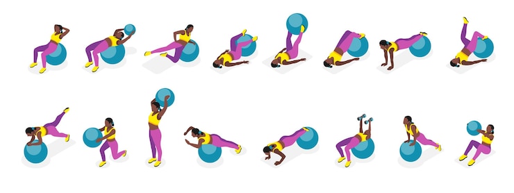 Vector gratuito iconos de ejercicio de pelota de fitness