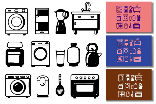 Iconos de electrodomésticos de cocina en varios estilos
