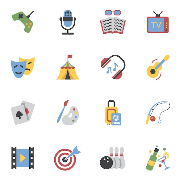 Iconos de entretenimientos planos