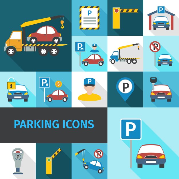 Iconos de estacionamiento plano