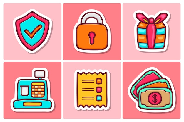 Iconos de etiqueta de comercio electrónico doodle para colorear vector