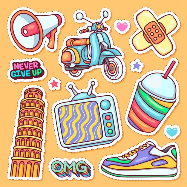 Iconos de etiqueta Doodle dibujado a mano