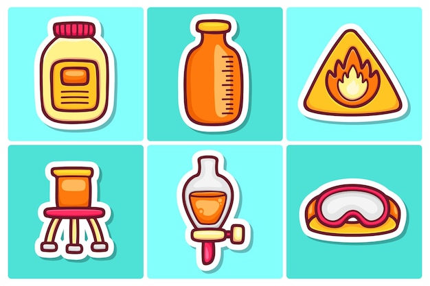 Iconos de la etiqueta engomada de la ciencia doodle vector para colorear