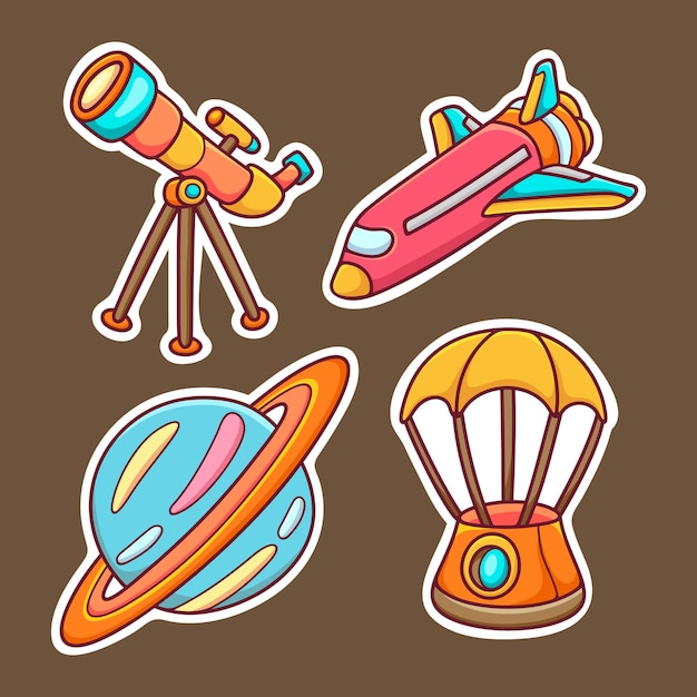 Iconos de la etiqueta engomada del espacio Vector dibujado a mano para colorear