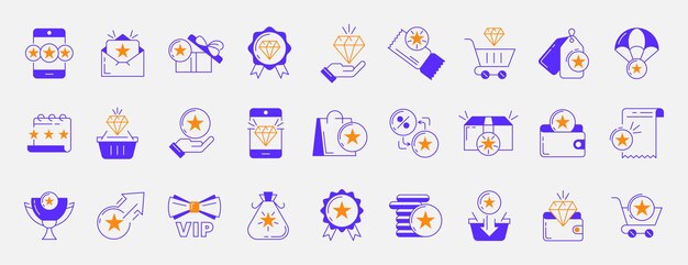 Iconos exclusivos de la línea de beneficios con símbolo de recompensa tarjeta de miembro VIP descuento cupón de venta de vales