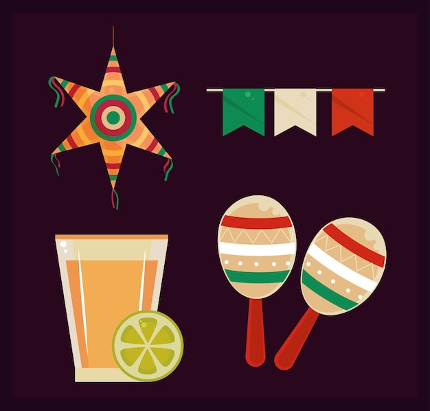 Vector gratuito iconos de fiesta mexicana