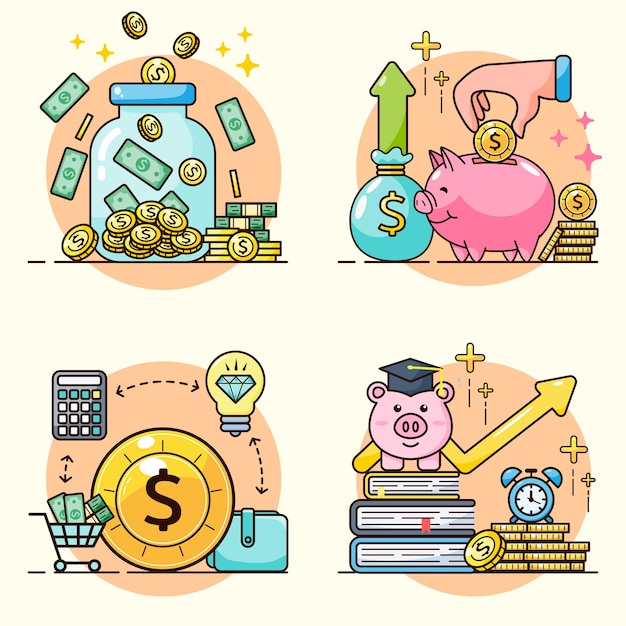 Vector gratuito iconos de finanzas gestión de dinero iconos de negocios signos de dinero