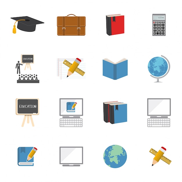 Vector gratuito iconos flat de escuela