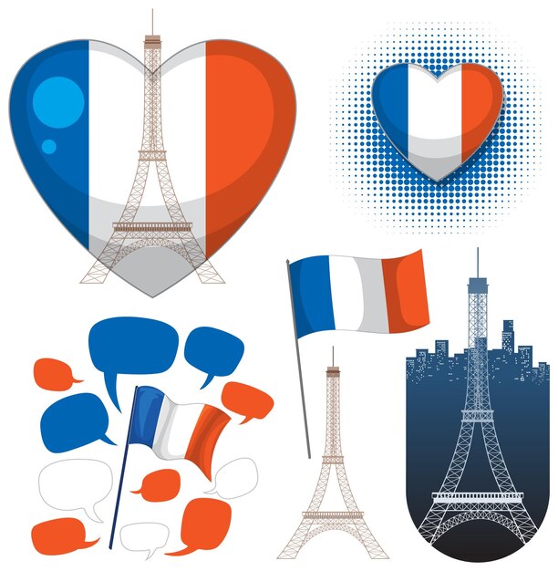 Iconos de Francia con burbujas de discurso