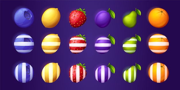 Iconos de frutas y bayas para juego móvil ui