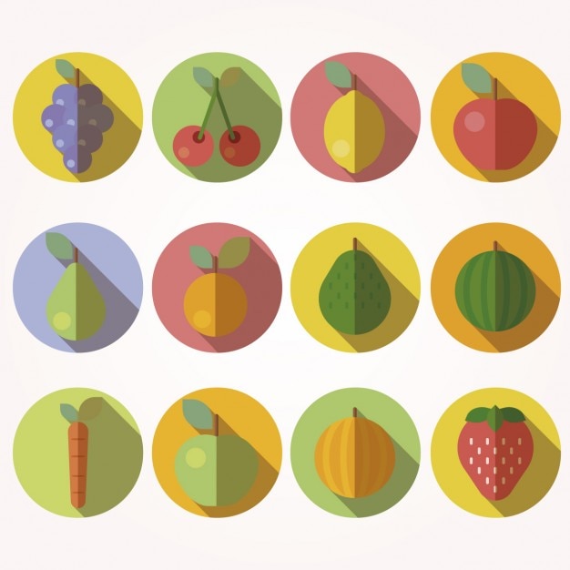 Iconos de frutas con estilo diseño plano