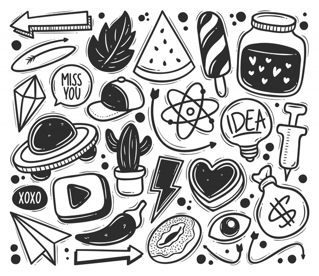 Iconos Garabato Abstracto Dibujado Mano Doodle Para Colorear