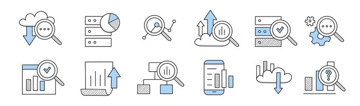 Vector gratuito iconos de garabatos de análisis de datos, signos de vectores de arte de línea