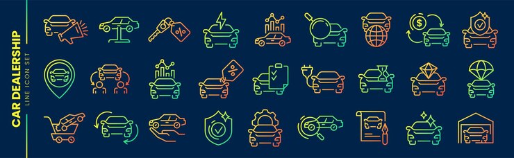 Vector gratuito iconos de gradiente de la línea de venta de concesionarios de automóviles industria automotriz concesionarias de automóviles centro de producción de vehículos