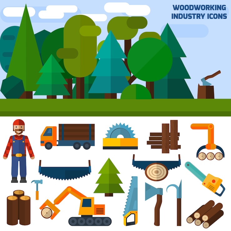 Vector gratuito iconos de la industria de la madera