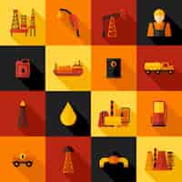 Vector gratuito iconos de la industria petrolera planos