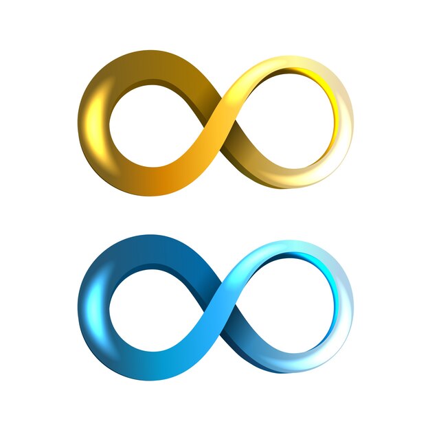 Iconos de infinito azul y amarillo aislados