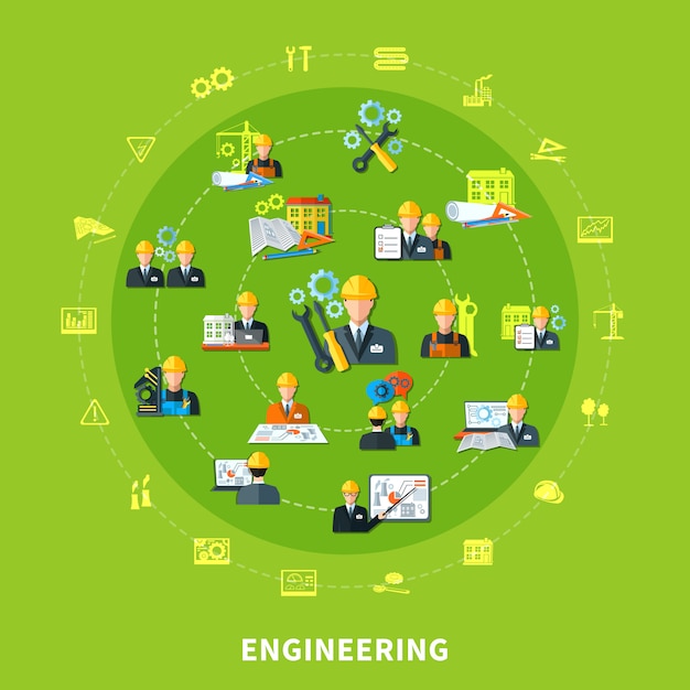 Iconos de ingeniería composición redonda