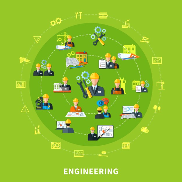 Iconos de ingeniería composición redonda