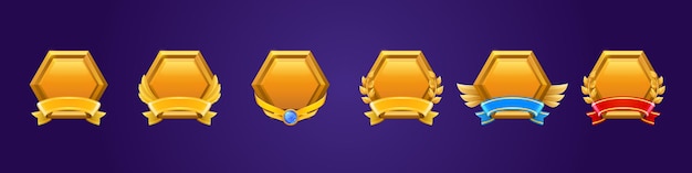 Iconos de interfaz de usuario de nivel de juego dorado hexágono de oro vacío