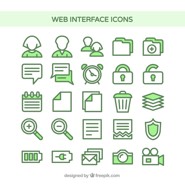 Iconos de la interfaz Web de color verde