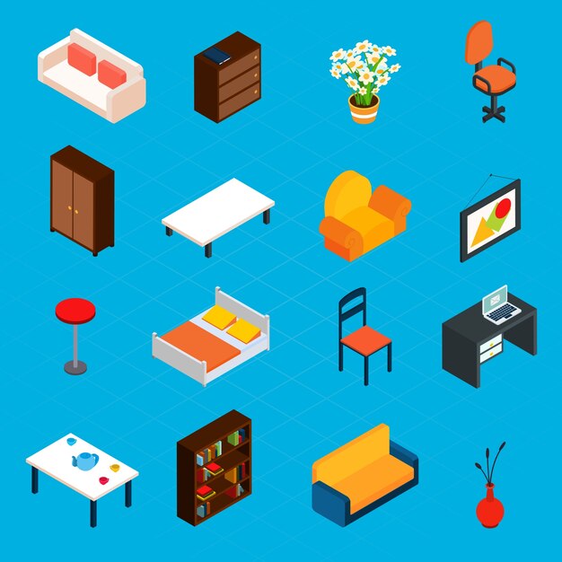 Iconos interiores isométricos