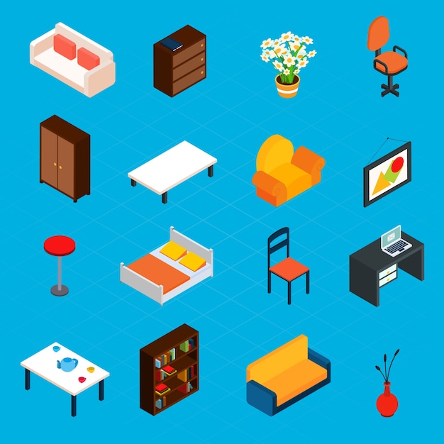 Iconos interiores isométricos