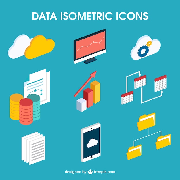 Iconos isométricos de datos