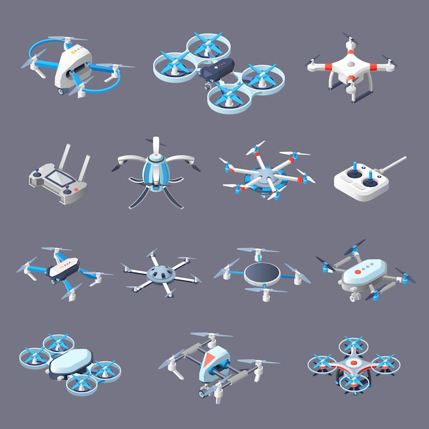 Iconos isométricos de drones