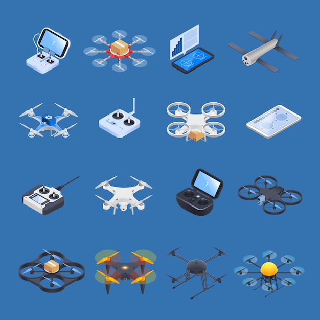 Iconos isométricos de drones