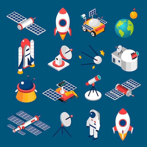 Vector gratuito iconos isométricos del espacio