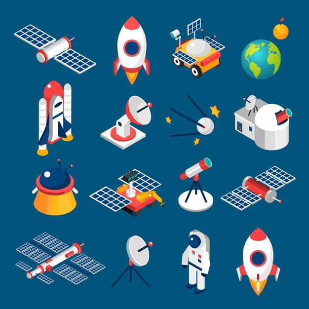 Iconos isométricos del espacio