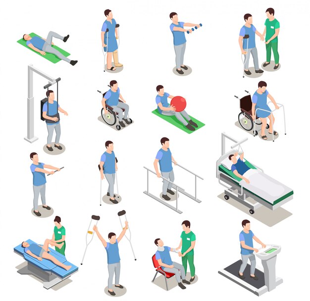 Iconos isométricos de fisioterapia