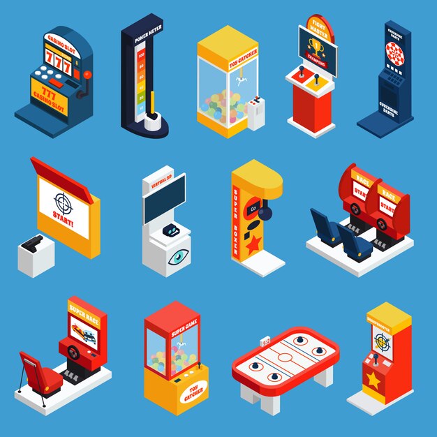 Iconos isométricos de la máquina de juego