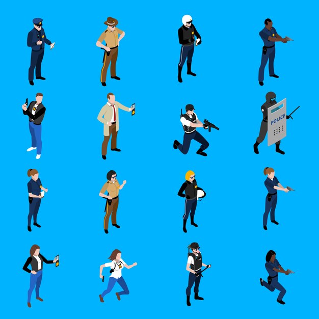 Iconos isométricos de la policía