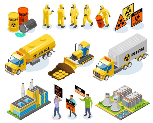 Iconos isométricos de residuos tóxicos