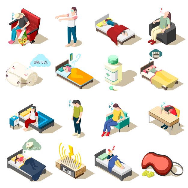 Iconos isométricos del trastorno del sueño