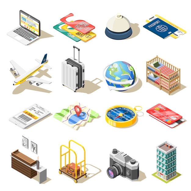 Vector gratuito iconos isométricos de viaje