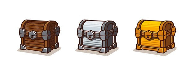 Iconos del juego de cofres del tesoro baúles cerrados
