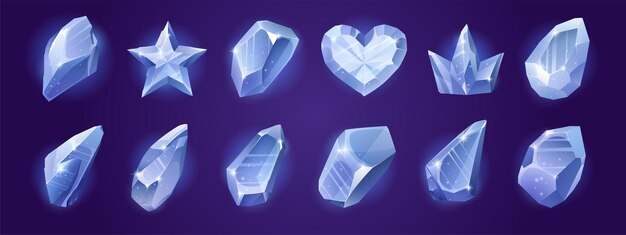 Iconos del juego de cristales de diamantes gemas brillantes azules