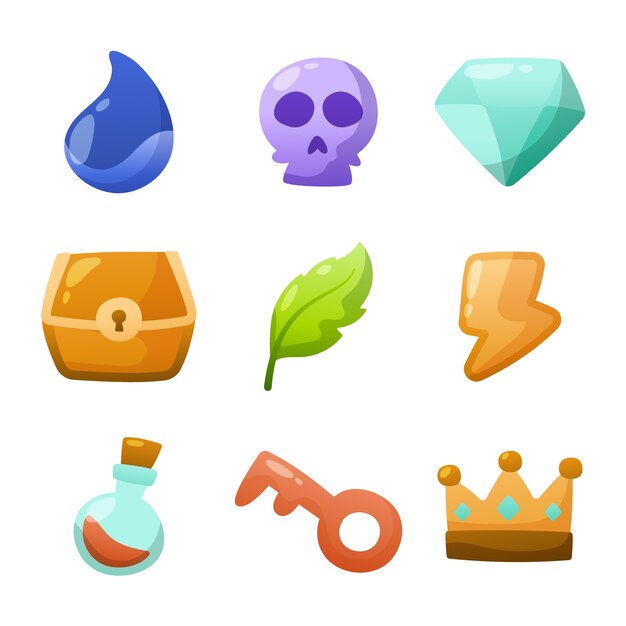 Iconos de juego de dibujos animados degradados