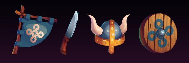 Iconos del juego de dibujos animados Viking