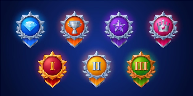 Iconos de juego de interfaz de usuario de medallas e insignias de premios