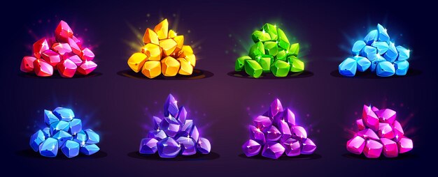 Iconos del juego de pilas de piedras preciosas preciosas