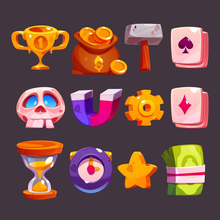 Vector gratuito iconos de juegos de dibujos animados casino o interfaz de usuario de rpg