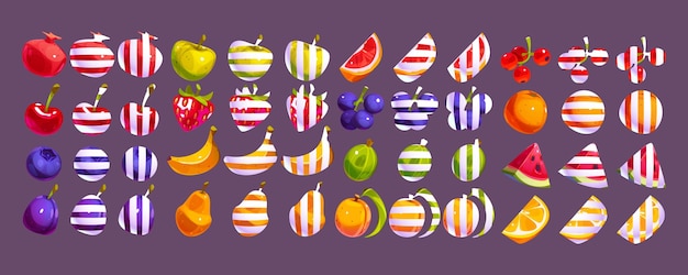 Iconos de juegos de frutas o bayas para aplicaciones móviles de casino